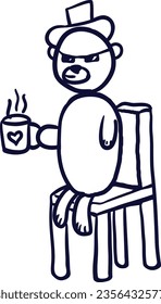 Oso de caricatura con sombrero y copa en mano. Ilustración del vector
