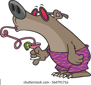 cartoon bear having a drink