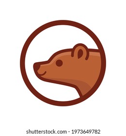 Cartoon bear head, cute character for children. Simple contour vector illustration for logo, emblem, badge, insignia.