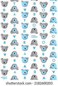 Cartoon bear head pattern with seamless pattern, vector illustration, alternating position, several types of letters as ornaments, suitable for children's clothes design.