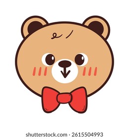 cartoon bear head with red bow tie. cute drawing for kids sticker, doodle sticker
