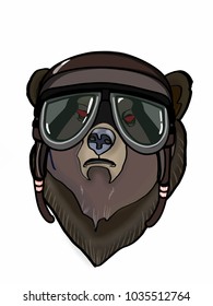 cartoon bear head and wearing pilot hat