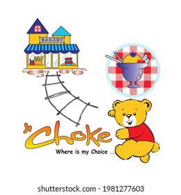 cartoon bear is heading to the bakery to buy his favorite bread