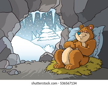 Cartoon Bear In Hibernation