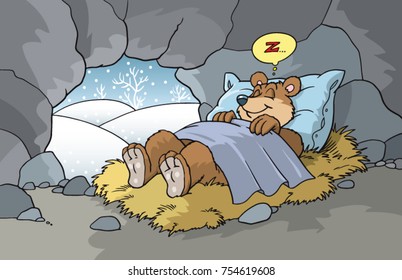 Cartoon Bear In Hibernation