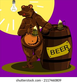 Cartoon Bear Holding A Beer.