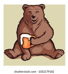 cartoon bear holding a beer. This vector illustration can be used as a print on T-shirts