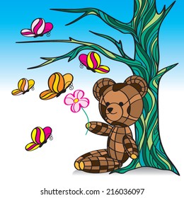Cartoon bear holding a flower