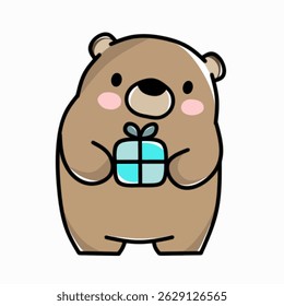 Cartoon bear holding a gift box. Perfect for celebration, birthday, or holiday-themed projects.

