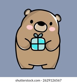 Cartoon bear holding a gift box. Perfect for celebration, birthday, or holiday-themed projects.

