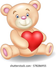 Cartoon bear holding heart