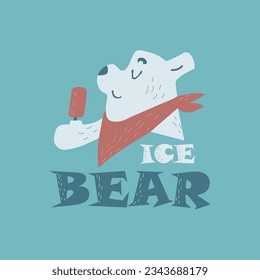 Cartoon bear holding ice cream.Ice cream logo.Polar bear with ice cream.