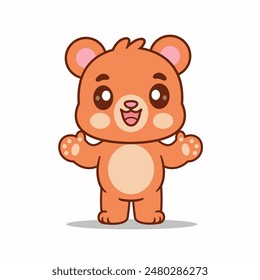 Cartoon Bear Holding Up Two Cute Hands Vector Illustration,Animals Nature Icon Isolated Premium Vector. Cartoon Style.