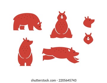 Cartoon bear illustration different poses vector icon set