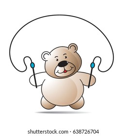 cartoon bear jumping rope happily in color-vector drawing