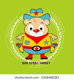 Cartoon bear learning to shoot targets, childrenswear design vector illustration