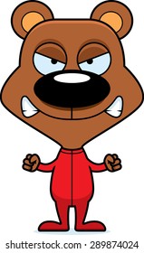 A cartoon bear looking angry in pajamas.