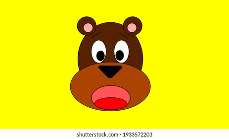 Un oso de caricatura que luce sorprendido con un fondo amarillo. 