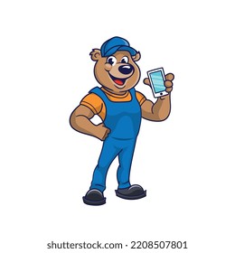 
Cartoon bear mascot with a phone. vector