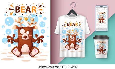 Cartoon bear - mockup for your idea. Vector eps 10