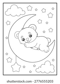 Cartoon Bear Moon Coloring