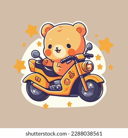 A cartoon bear on a motorcycle with a star on the bottom.