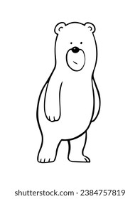 Cartoon bear on white background. Puzzled face. Funny and clumsy character for children. Wild animal. Character for a postcard. Vector animal illustration. Hand drawn line sketch