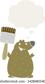 oso de dibujos animados con pincel de pintura con burbuja de pensamiento en estilo retro