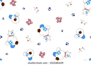 cartoon bear pattern with broken contours, vector illustration, plane contours and footprints as ornaments, suitable for printing designs