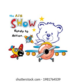 ilustración de un oso tocando un avión