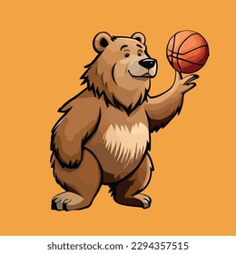 Cartoon Bear Playing Basketball vector illustration