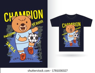 Cartoon bear playing soccer for t shirt