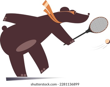 Cartoon bear playing tennis. 
Cartoon bear with a tennis racket beats a ball
