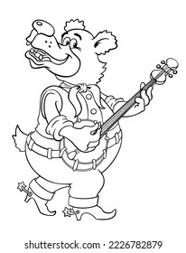 Cartoon Bär spielt Banjo. Vektorgrafik eines Musikerbären, einzeln auf Weiß.