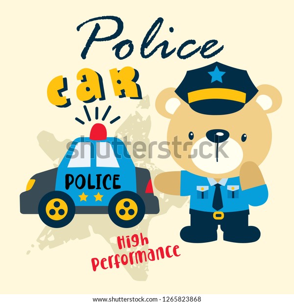 cartoon bear and police\
car illustration