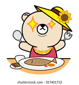 Cartoon bear prepare for eating