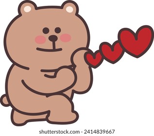 Cartoon bear proposing marriage to someone. Vector illustration isolated on a transparent background.