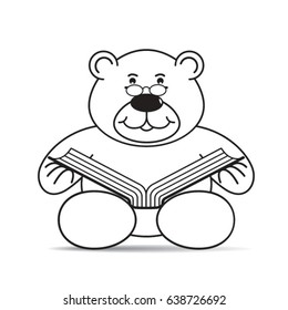 cartoon bear reading book with smile in black-vector drawing