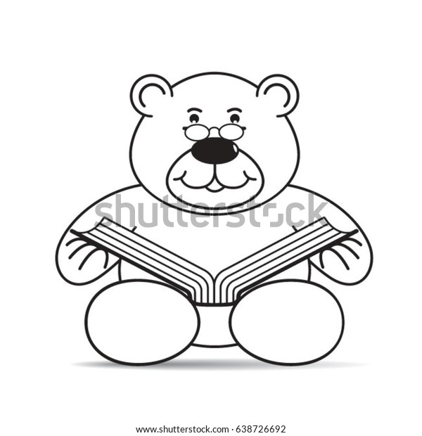 Cartoon Bear Reading Book Smile Blackvector Stock Vector Royalty Free 638726692