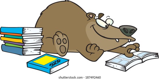 cartoon bear reading books