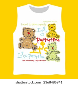 Cartoon bear relaxing playing, child clothing design vector illustration