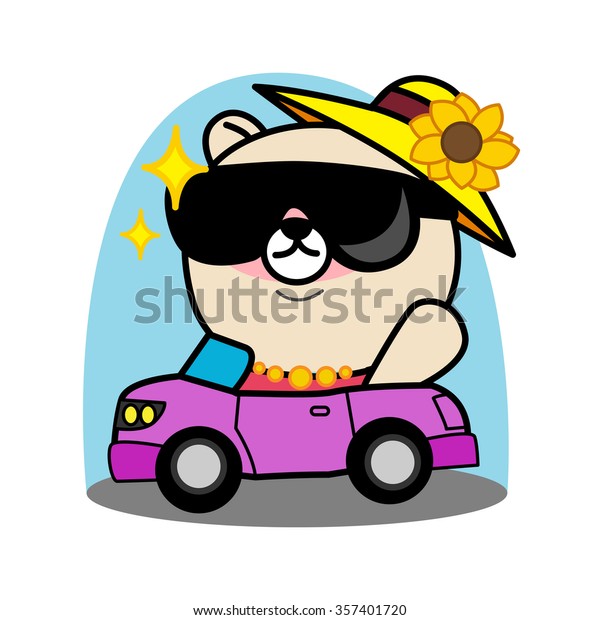  Cartoon bear ride  a
car