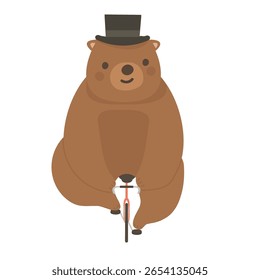Cartoon Bear Riding Bicycle with Top Hat animal
