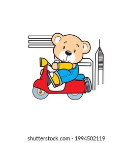 cartoon bear riding a motorbike