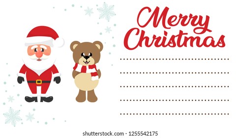 cartoon сhristmas bear and santa claus on the christmas letter to santa