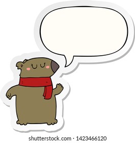 cartoon bear with scarf with speech bubble sticker