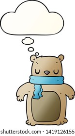 oso de dibujos animados con bufanda con burbuja de pensamiento en un estilo de gradiente suave