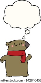 oso de caricatura con bufanda con burbuja de pensamiento