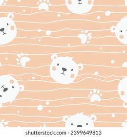 Cartoon bear seamless pattern. Cute hand-drawn animal. Childish pattern for wrapping, textile, fabric, wallpaper, print design. Vector illustration