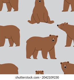 Cartoon bear seamless pattern in flat style